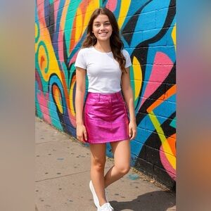 Luv Betsey by Betsey Johnson Pink Metallic Foil Mini Skirt Tween Size 14/16 NWT